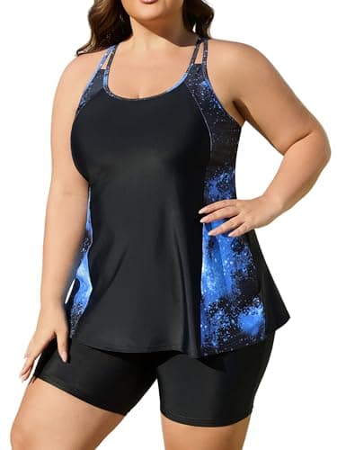 AOVDE Women's Plus Size Tankini Swimsuits: Two Piece Bathing Suits Tank Tops with Boy Shorts Flowy Swimwear for Curvy Women - Image 1