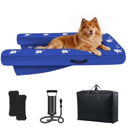 Inflatable Dock Platform, Dog Boat Ramp Floating Non-Slip Oxford and PVC with Lagre Water Ramp for Dogs Pool, Dock, Lake with Traction Rope, Manual Air Pump (4.8ft x 3ft x 6in) L05 - Image 1