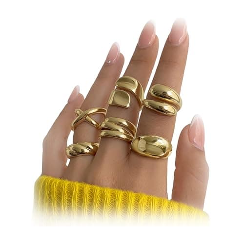 YEEZII Chunky Gold Rings for Women Non Tarnish, 6 PCS 18K Gold Plated Stackable Thumb Ring, Statement Women Rings Set - Image 1