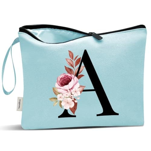 Vavabox A-Z Personalized Makeup Bag, Birthday Gifts for Women Mom, Gifts for Best Friend, Bride Bridesmaid Cosmetic bag (A, Green) - Image 1