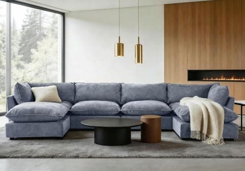 Iroomy Modular Sectional Sofa, U Shaped Chenille Cloud Couch Deep Comfy Seat, 6-Seater Sofas Couches for Living Room, Dusty Blue - Image 1