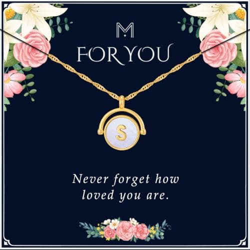 MINIMISSMIANYC Reversible Initial Necklace for Women - Dainty 18K Gold Plated CZ Letter S Necklace, Double Sided Initial Mother of Pearl Pendant Necklaces, Jewelry Gifts for Mom Girlfriend Wife - Image 1