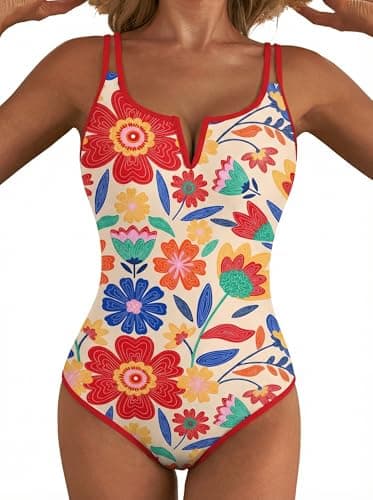 Aleumdr Women's Athletic One Piece 2026 Tummy Control Swimsuits Color Block Swimwear V Wired Slimming High Cut Bathing Suit Orange Large - Image 1