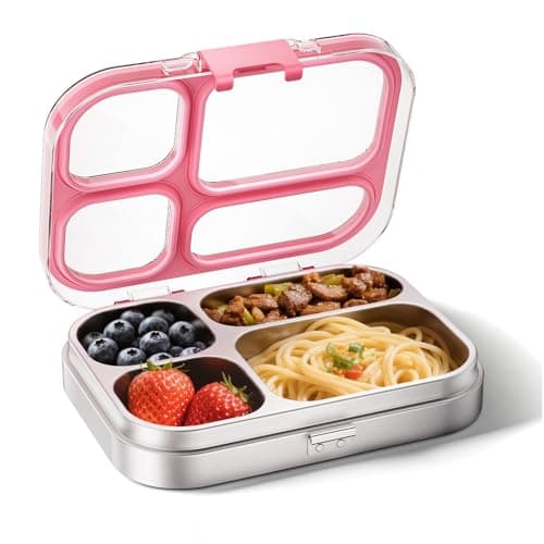 G.a HOMEFAVOR Stainless Steel Lunch Box - 4 Compartments Bento Box for Kids, Leakproof Food Container for School, Office, Dishwasher Safe, BPA-Free, 800 ml/27 oz, Pink - Image 1
