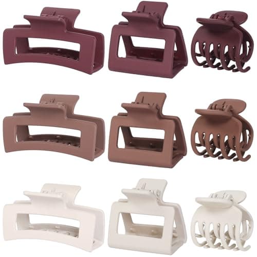 CHANDAT Medium Claw Hair Clips Set for Women - 3 Styles, 9PCS Rectangle Hair Clips for Thick Hair, Square Clips for Thin Hair - Coffer Red - Image 1