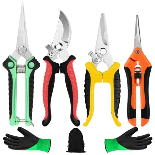 4 Pack Garden Shears Scissors,Pruning Shears, pruning shears for gardening Stainless Steel Blades, Gardening Clippers Hand Pruner With a Gardening Gloves((Red Yellow Blue Orange) - Image 1