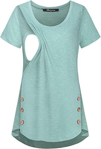 Quinee Nursing Tops for Women Dressy Short Sleeve Nursing Shirts Casual Button Side Nursing Clothes Maternity Breastfeeding Tops Pregnancy Tunic Mint Green M - Image 1