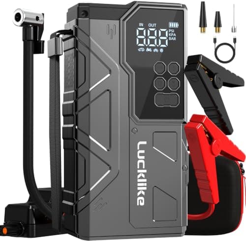 Lucklike W210 Jump Starter with Air Compressor 150 PSI, 12V 6000A Peak Lithium Car Battery Jump Starter for All Gas and 10.0L Diesel, 80.66Wh Booster Jump Box Pack with LED Light, Jumper Cables - Image 1
