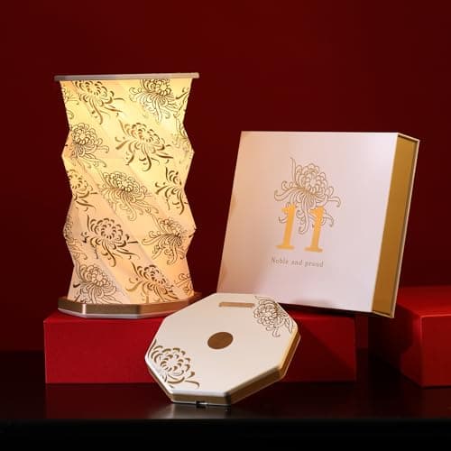 ZBOLE Birthday Flower Folding Rotating Lamp - November Chrysanthemum, Rechargeable Folding Paper Light, Elegant Gift Box – Ideal Anniversary, Birthday Gift for Women, Mom, Sister, Grandma-White - Image 1