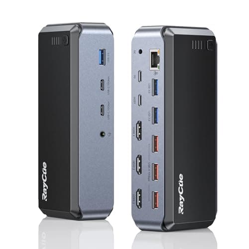 Raycue Triple Monitor USB C Docking Station - MacBook Pro Docking Station with Power Adapter for MacBook M1/M2/M3/Windows, HDMI*3, RJ45, 10Gbps USB*5, PD, USB 3.0 * 2 - Image 1