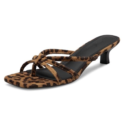 Athlefit Women's Strappy Kitten Heels Square Toe Flip Flop Short Low Heels Slip On Fashion Summer Leopard Heeled Sandals Size 7.5 - Image 1