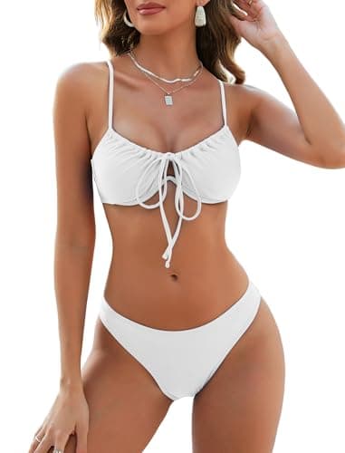 ZAFUL Women High Cut Bikini Sets String Sexy Swimsuit Two Piece Underwire Bathing Suit Brazilian Cheeky Cut Out Cute Swimwear White L - Image 1