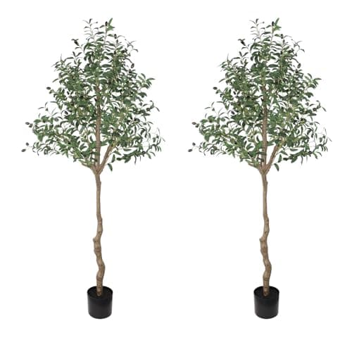 ANTING 7FT Faux Olive Tree, Artificial Olive Trees Indoor with Natural Wood Trunk & Lifelike Fruits, Fake Silk Plant with Pot, Realistic Leaves Artificial Tree for Bedroom, Living Room, Office Decor - Image 1