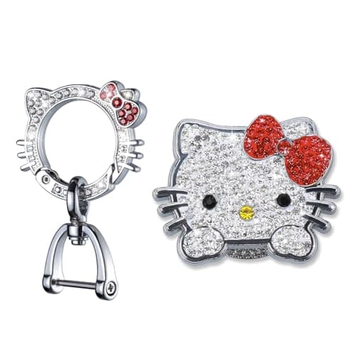 Pangpai 2 Pcs Bling Car Interior Accessories, Rhinestone Push to Start Button Cover with Keychain, Car Engine Start Stop Button Cover, Cute Car Decoration Sticker Decal for Women Girl - Image 1