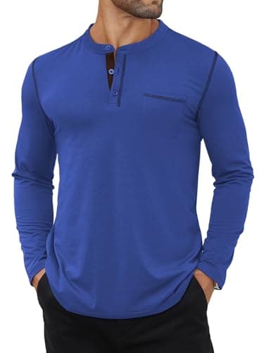 Hardaddy Men's Color Contrast Henley Shirt Long Sleeve Button T-Shirt Lightweight Henley Tshirt for Men Basic Pullover Shirt with Pocket Royal Blue 3XL - Image 1