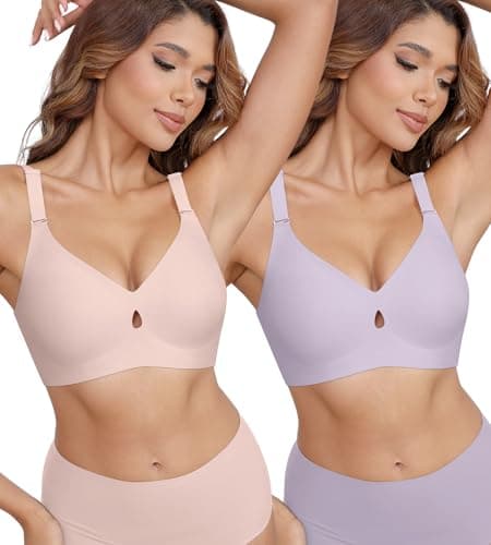 DEANGELMON Bras for Women No Underwire Seamless Bras - Wireless Push Up Full Coverage Bralettes Comfort Bra - Back Fat Smoothing No Wire Bralette for Womens - Padded Soft Lift Bralettes(2P7,XL) - Image 1
