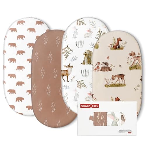 Gllquen Baby Bassinet Sheets 4 Pack, Breathable Cozy Fitted Mattress Sheet, Elastic Travel Crib Fashionable Floral Pattern, Standard Cradle Safe Sheets for Baby Boys Girls 32"x16" (Bear) - Image 1