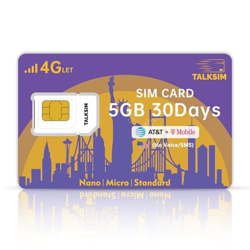 TALKSIM Data SIM Card 5GB 30Days Support AT&T, T-Mobile, 4G LTE Cellular SIM USA Card Compatible with Unlocked Security Camera/Router/Mobile WiFi Hotspot/GPS Tracker/Tablet iot Devices - Image 1