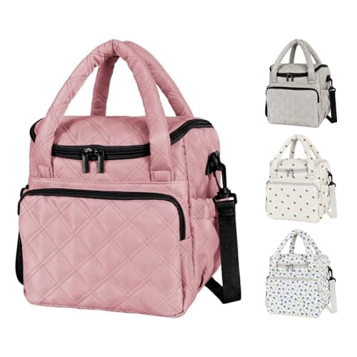 Women's Insulated Lunch Tote Bag - Inch Quilted Lunch Box for Women, Large Waterproof Cooler Bag with Pockets for Work, Picnic, Adult (deep pink) - Image 1