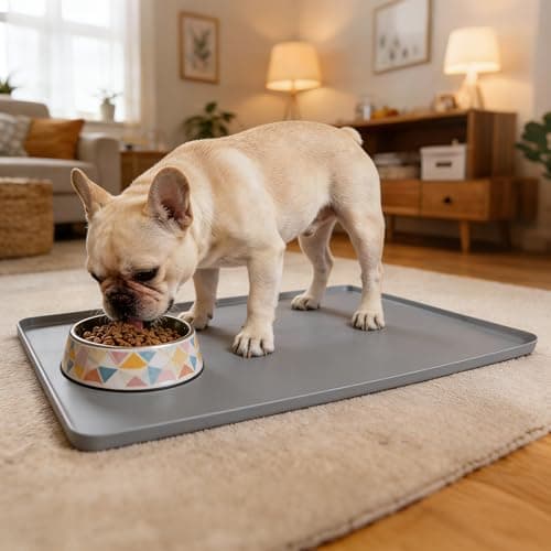 Large Cat Dog Food Mat, 24” X 16” Waterproof Silicone Pet Feeding Mat with Raised Edges, Non-Slip Dog Placemats for Food and Water Bowl, Spill-Proof Mat to Protect Floors, Grey - Image 1