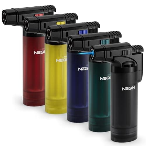 NEON 5 Pack Torch Lighters with Visible Fuel Window Jet Flame Multi Utility Lighter, Windproof, Safe, Butane Refillable Torch Lighter for Candle Grill BBQ Fireplaces - Image 1