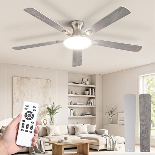 60 Inch Ceiling Fan with Lights and Remote, 30W 12" LED Panel Flush Mount Ceiling Fan, 6-Speed Quiet DC Motor Modern Low Profile Ceiling Fan with Reversible Blades for Bedroom, Living Room, Patio - Image 1
