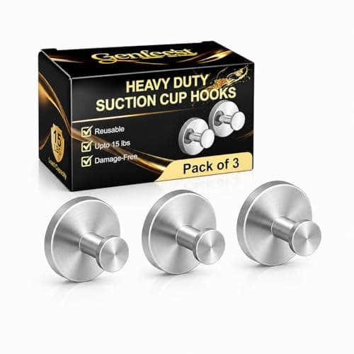 Genfest Suction Cup Hooks, Shower Hooks No Drill, Heavy Duty Wall Hooks for Hanging 15lbs, Reusable Waterproof Towel Hooks for Bathrooms Kitchen Glass Door Tile, Stainless Steel Hook Holder 3 Pack - Image 1