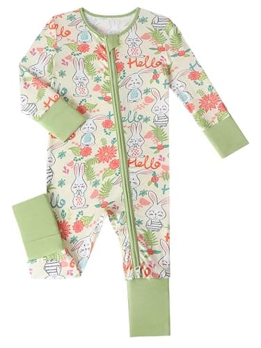 Joonberry Unisex Baby Bamboo Viscose Long Sleeve Romper, Cute Prints Zipper Footless Jumpsuit, Toddler One-Piece Outfits (Rabbit, 18-24M) - Image 1