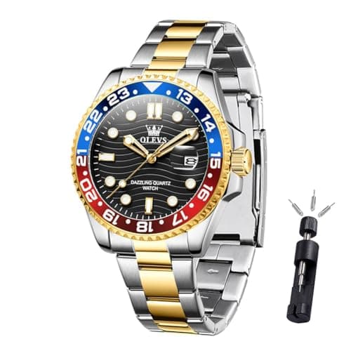 OLEVS Luxury Watches for Men Black Face Two Tone Mens Watch Casual Stainless Steel Waterproof Watch for Men Analog Quartz Day Date Fashion Men's Wrist Watches Relojes para Hombres - Image 1