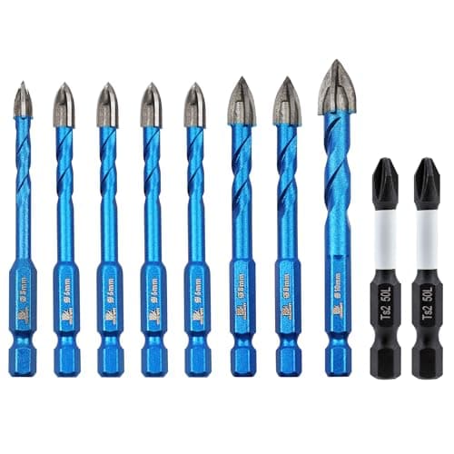 BRSCHNITT Masonry Drill Bit Set,with Phillips PH2 Magnetic Anti Slip Screwdriver Bit - 3/16" 1/4"*4 5/16"*2 3/8" Dry Tile Drill Bit Set for Porcelain Tile Ceramic Stone Granite Marble (10pcs) - Image 1