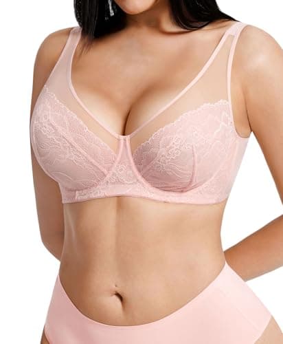 Popilush Minimizer Bras for Women Lace Underwire Bra with Side Support Unlined Full Coverage for Large Bust Pink 36C - Image 1