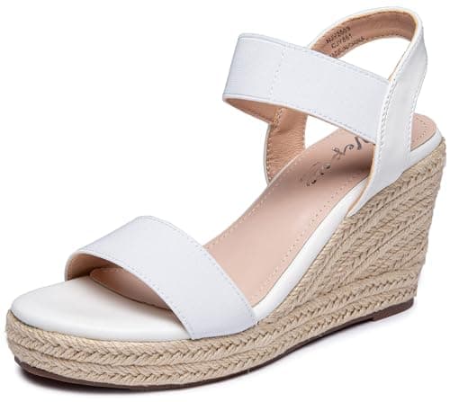 Vepose Women's White Wedge Sandals Platform Espadrilles Open Toe Ankle Strap Comfortable Dressy Summer Shoes for Daily Travel Casual 881 Size 10 (CJY881 White 10) - Image 1