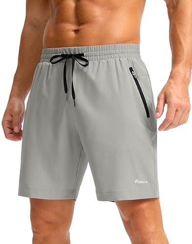 Pudolla Mens Athletic Running Shorts Quick Dry Workout Shorts Lightweight Gym Shorts Casual Shorts(Bright Grey M) - Image 1