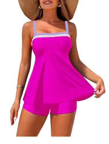 ZAFUL Womens Tankini Swimsuits Two Piece Color Block Bathing Suits Flowy Ruffle Swimwear Pink M - Image 1