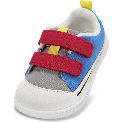 STQ Toddler Shoes Wide Toe Box Boy Girl Barefoot Sneakers Hook and Loops Non-Slip Hook and Loops Baby Shoe Blue Red Size 7 - Image 1