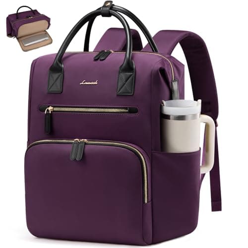 LOVEVOOK Laptop Backpack for Women & Men, Multi-Pocket College Business Work Bookbag with Saparate Laptop Compartment, Water Resistant Commute Travel Backpack for Teacher Nurse, 15.6 Inch, Purple