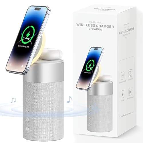 COLSUR Bluetooth Speaker, Magnetic Wireless Charger, Bluetooth Speakers with Night Light, 2 in 1 Wireless Charging Station for iPhone 17/16/15/14/13/12 Series, AirPods Pro 2/4/3/2(Gift Ideal)(Gray) - Image 1