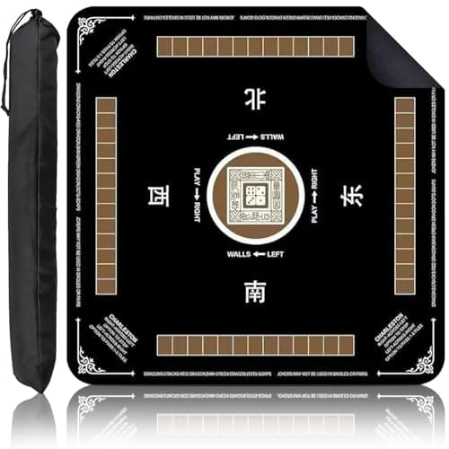 Mahjong Mat,Black Classic Design with Tile Racks & Mahjong Layout,Anti-Slip Noise Reduction Game Mat 31.5×31.5 Inch,Perfect for Poker, Card Games & Family Game Night - Image 1