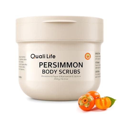 Persimmon Body Scrub with Papain Niacinamide & Squalane, Natural Odor Neutralizing Gentle Exfoliator, Smooth Dull Uneven Skin for Underarms Feet, Plant Based Exfoliating Body Polish,12.3 oz/350g - Image 1