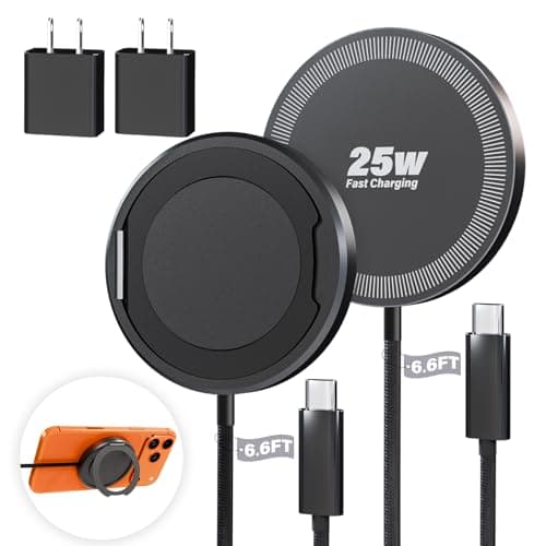 2Pack Magnetic Wireless Charger Fast Phone Charger with Kickstand, 6.6FT 25W Fast Phone Charging Pad Wireless Magnetic Charge for iPhone 17/17Air/16 Pro Max/16 Plus/15 Pro Max Black