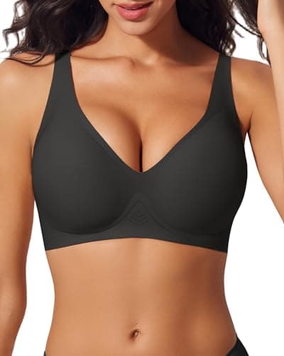 LIIJOO Push Up Bras for Women Wireless Deep V Sports Bra Seamless Comfort Bralette No Underwire Supportive Sexy Lift Everyday Workout Bra(Black,M Size) - Image 1