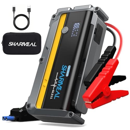 Sharmeal Jump Starter, 6000A Battery Jumper Starter Portable (All Gas/10.0L Diesel), 12V Jump Box Car Battery Jump Starter with Smart Jumper Cables, LED Light - Image 1