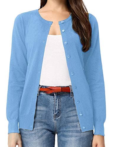 GRACE KARIN Lightweight Knit Cardigan for Women Button Up Sweater Soft Long Sleeve Cute Y2k Clothes Baby Blue S - Image 1