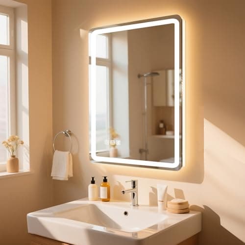 24"x32" LED Bathroom Mirror with Lights, Front and Backlit, Stepless Dimmable, Lighted Mirror for Bathroom Wall, 3 Colors Dimmable Vanity Mirror with Lights, Anti-Fog, Shatter-Proof Glass(Round) - Image 1
