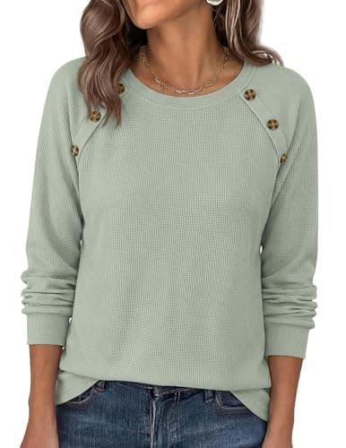 PRETTYGARDEN Fall Long Sleeve Waffle Knit Shirts for Women, Sage Green,XXL - Image 1