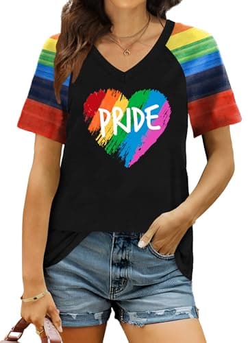 Zylkor Pride Tshirts for Women Be You Letter Print T Shirt Rainbow Graphic Tee Shirt Pride Vneck Tee Tops