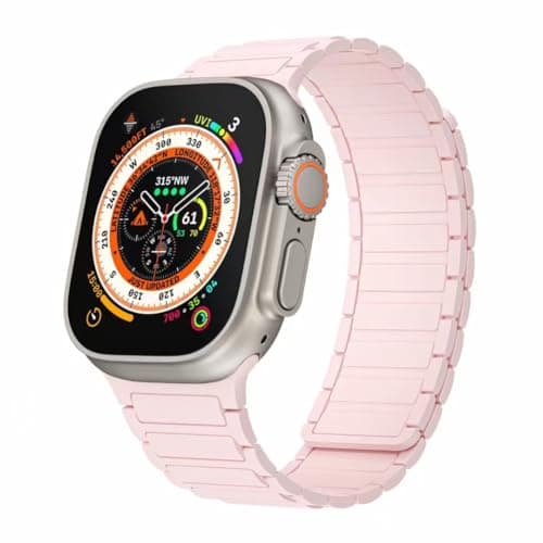 Magnetic watchband Compatible with Apple Watch Ultra 3/2/1 Band 49mm 46mm 45mm 44mm 42mm Thin Silicone Replacement Wristband Strong Magnet link for iWatch SE 3/2/1 & Series 11 10 9 8 7 6 5 4 3 2 1,Pink - Image 1