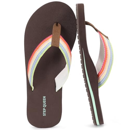 STEP QUEEN Flip Flops Arch Support for Women Orthotic Orthopedic Summer Beach Plantar Fasciitis Flip-Flop Yoga Mat Sole Lightweight Comfortable Walking Thong Sandals Brown Size 8 - Image 1