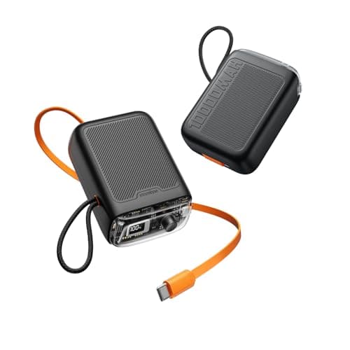 Innostyle Two-Way Charging Power Bank, Built-in Retractable Cables, Dual Device Charging, Travel Essential Phone Power Bank, Compatible with iPhone 17 Pro Max, Samsung, iPad (Black) - Image 1