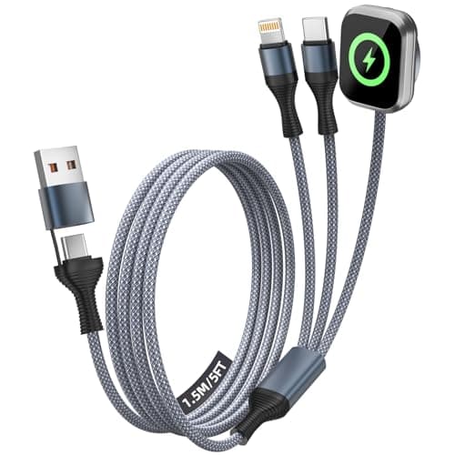 Cruise Essentials 2026, 3 in 2 Multi Charging Cable for iPhone Watch Charger/iPhone 17/IP, iWatch Charger, Travel Camping Essentials Compatible with iWatch 11-2/Ultra/iPhone 17-8,Car (5FT, White) - Image 1
